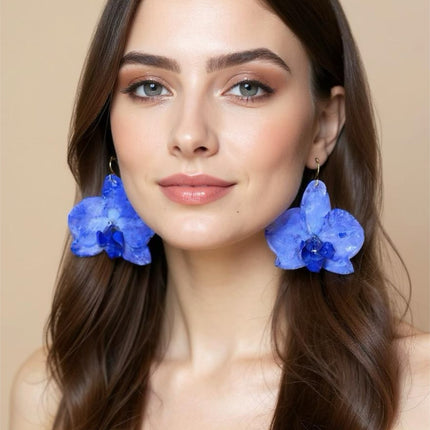 Earrings real orchid Phalaenopsis Purple