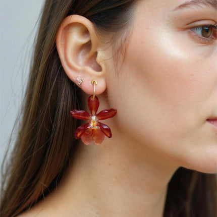Earrings real exotic small orchid