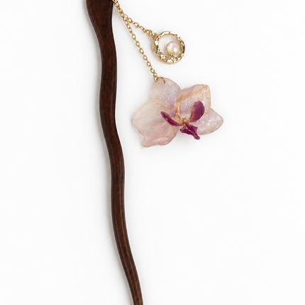 Ξύλινο Hair pin με Αληθινά λουλούδια σε υγρό γυαλί