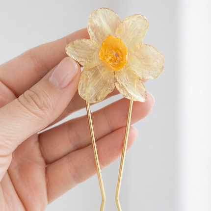 Hair Pin με Αληθινό Νάρκισσο σε υγρό γυαλί