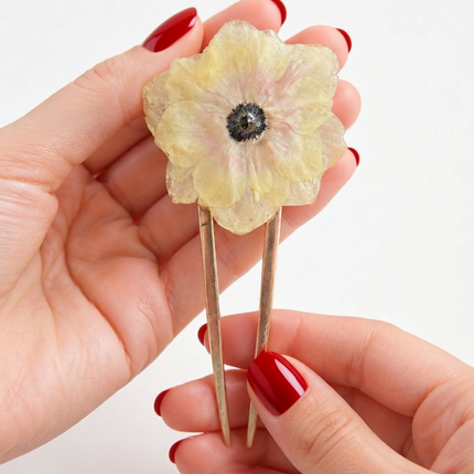 Hair Pin με Αληθινή Ανεμώνη σε υγρό γυαλί