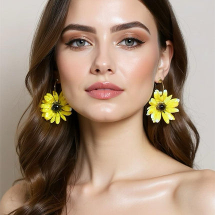 Real Daisy Flower Earrings