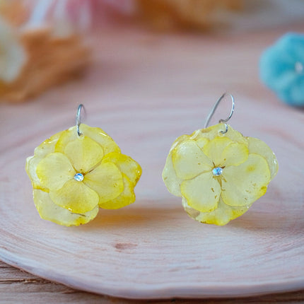Earrings made of real hydrangea flowers