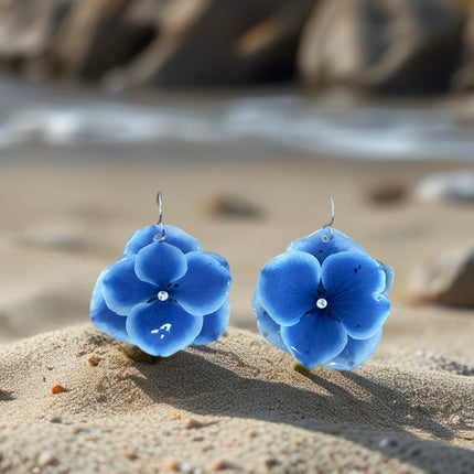 Earrings made of real hydrangea flowers