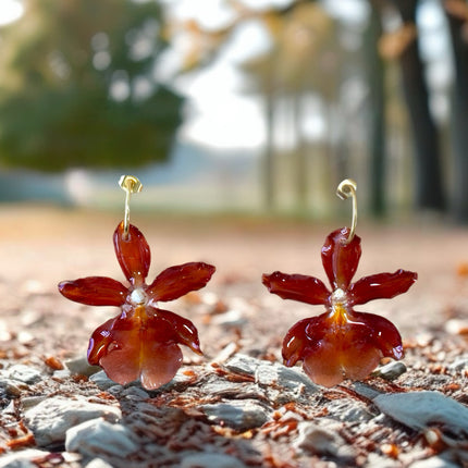 Earrings real exotic small orchid