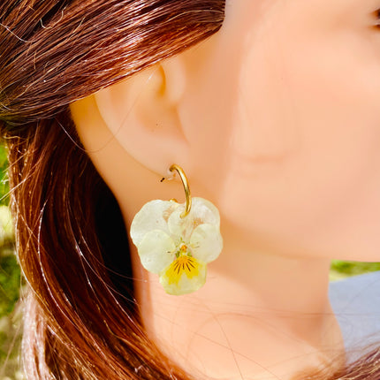 Real pansy flower earrings