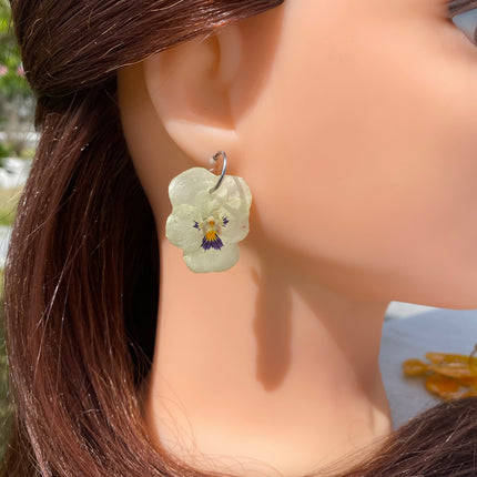 Real pansy flower earrings