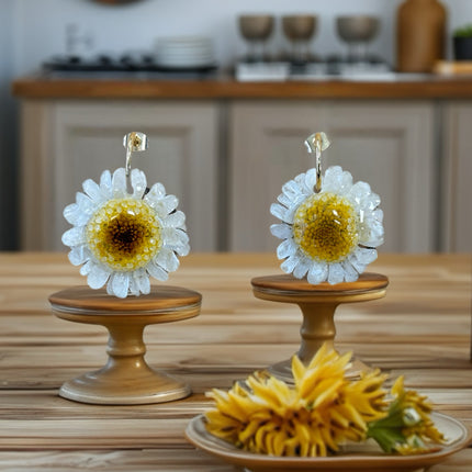 Real Daisy Flower Earrings