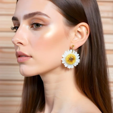 Real Daisy Flower Earrings