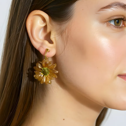 Real Daisy Flower Earrings