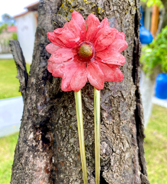 Hair Pin για Μακριά Μαλλιά με Αληθινό Λουλούδι Χρυσάνθεμο