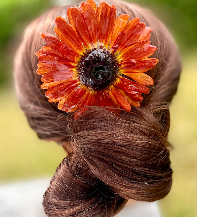 Hair Pin για Μακριά Μαλλιά με Αληθινό Λουλούδι Ζέρμπερα