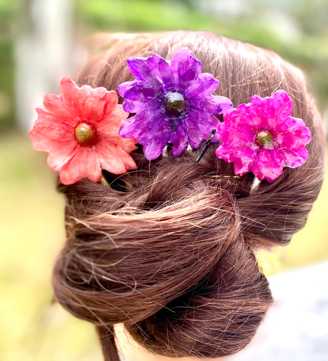 Hair Pin για Μακριά Μαλλιά με Αληθινό Λουλούδι Χρυσάνθεμο